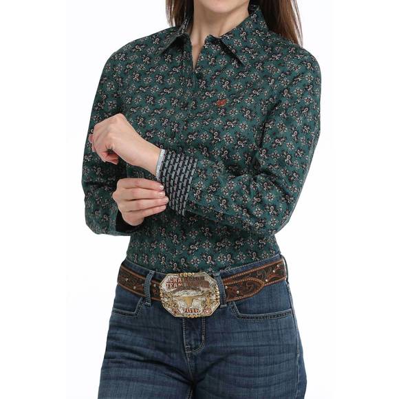 NEW CINCH women's long sleeve print shirt in green - Picture 3 of 3